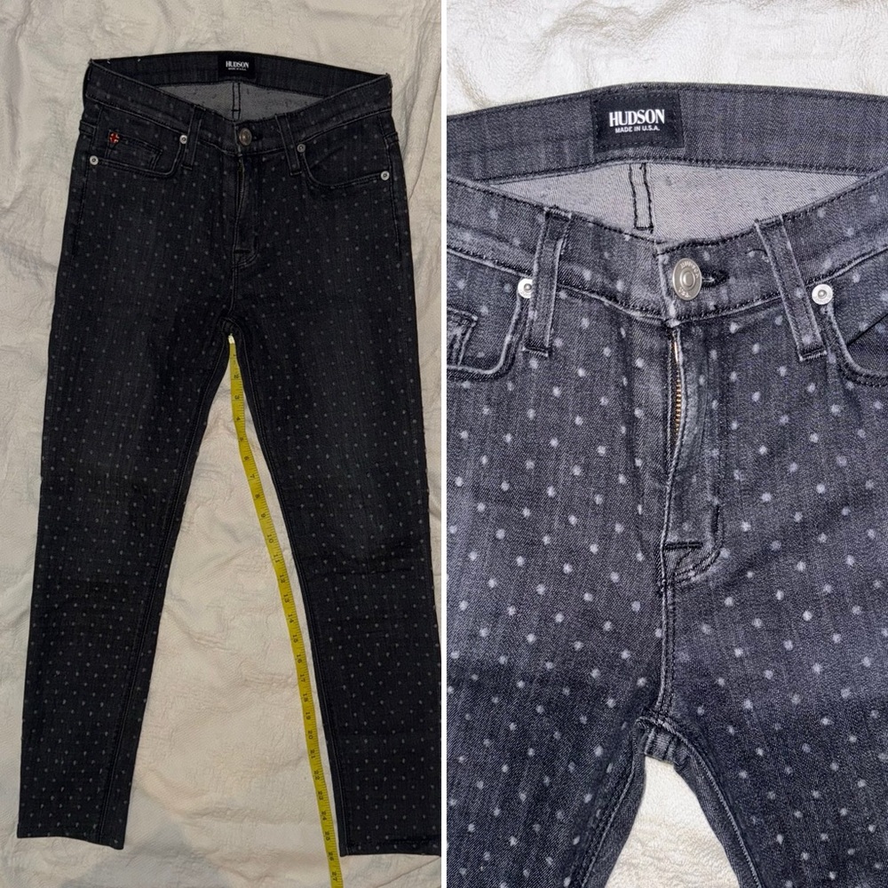 Hudson Nico Midrise Super Skinny Jeans – Dark Wash Polka Dot Denim Size 26